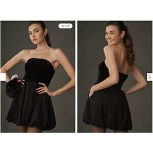 Reformation St. Louis Strapless Velvet Mini Dress Bubble Skirt Black Size 10 NEW